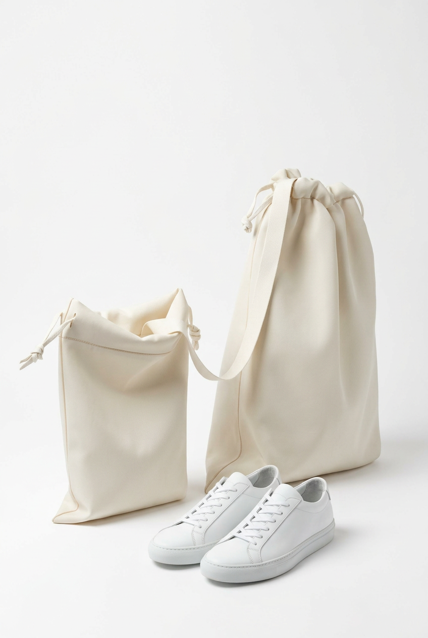 Travel Shoe Organizer Set 🧳 Ivory Drawstring Shoe Bags with Carry Straps | Two Sizes for Beautifully Ordered Getaways 🕊️