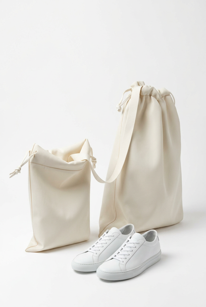 Travel Shoe Organizer Set 🧳 Ivory Drawstring Shoe Bags with Carry Straps | Two Sizes for Beautifully Ordered Getaways 🕊️