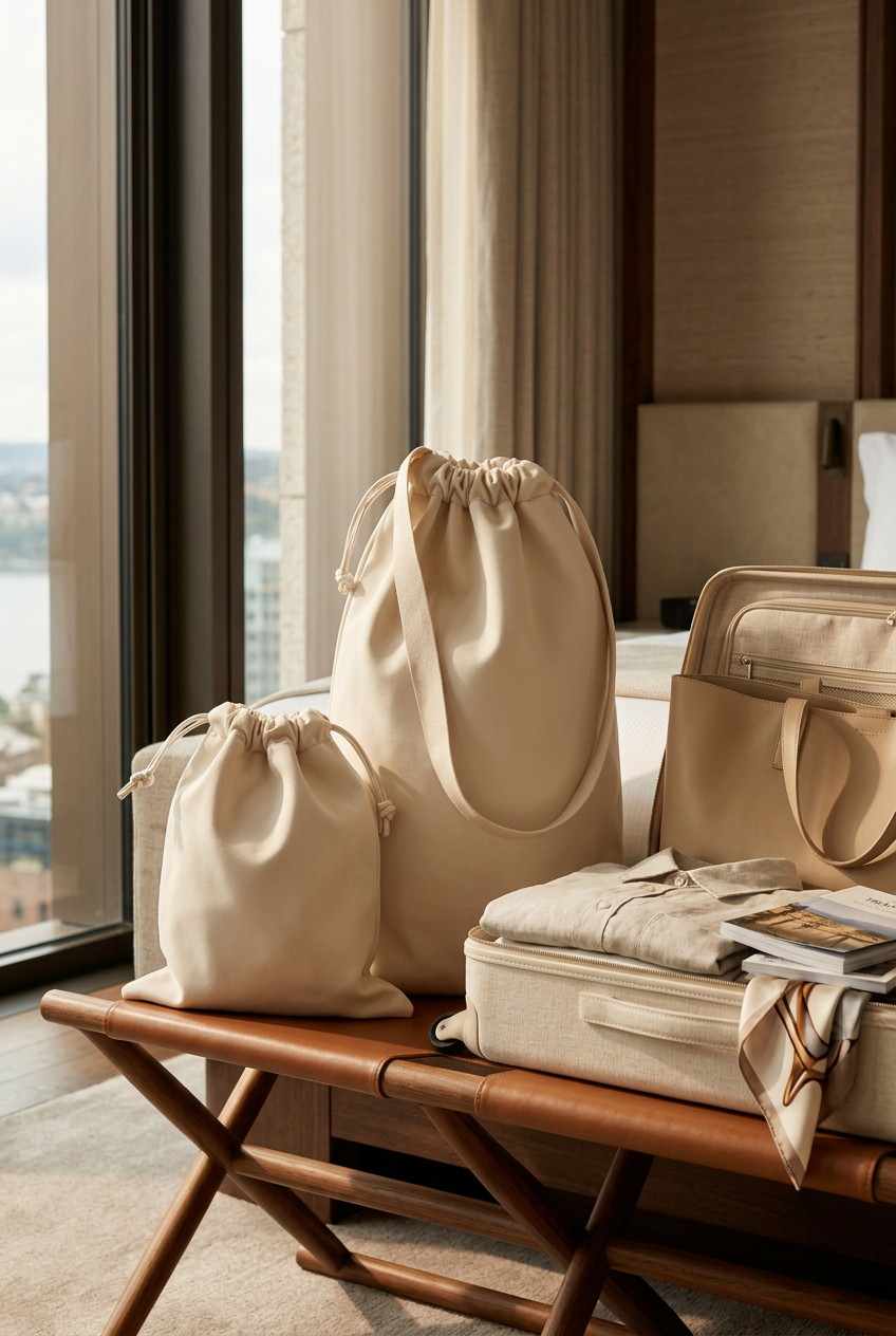 Travel Shoe Organizer Set 🧳 Ivory Drawstring Shoe Bags with Carry Straps | Two Sizes for Beautifully Ordered Getaways 🕊️