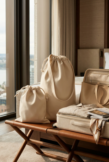 Travel Shoe Organizer Set 🧳 Ivory Drawstring Shoe Bags with Carry Straps | Two Sizes for Beautifully Ordered Getaways 🕊️