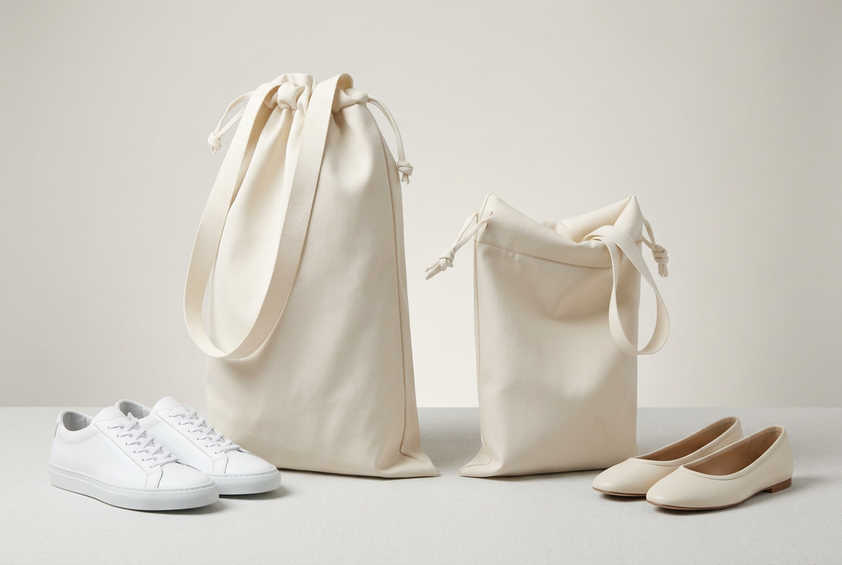 Travel Shoe Organizer Set 🧳 Ivory Drawstring Shoe Bags with Carry Straps | Two Sizes for Beautifully Ordered Getaways 🕊️