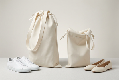 Travel Shoe Organizer Set 🧳 Ivory Drawstring Shoe Bags with Carry Straps | Two Sizes for Beautifully Ordered Getaways 🕊️