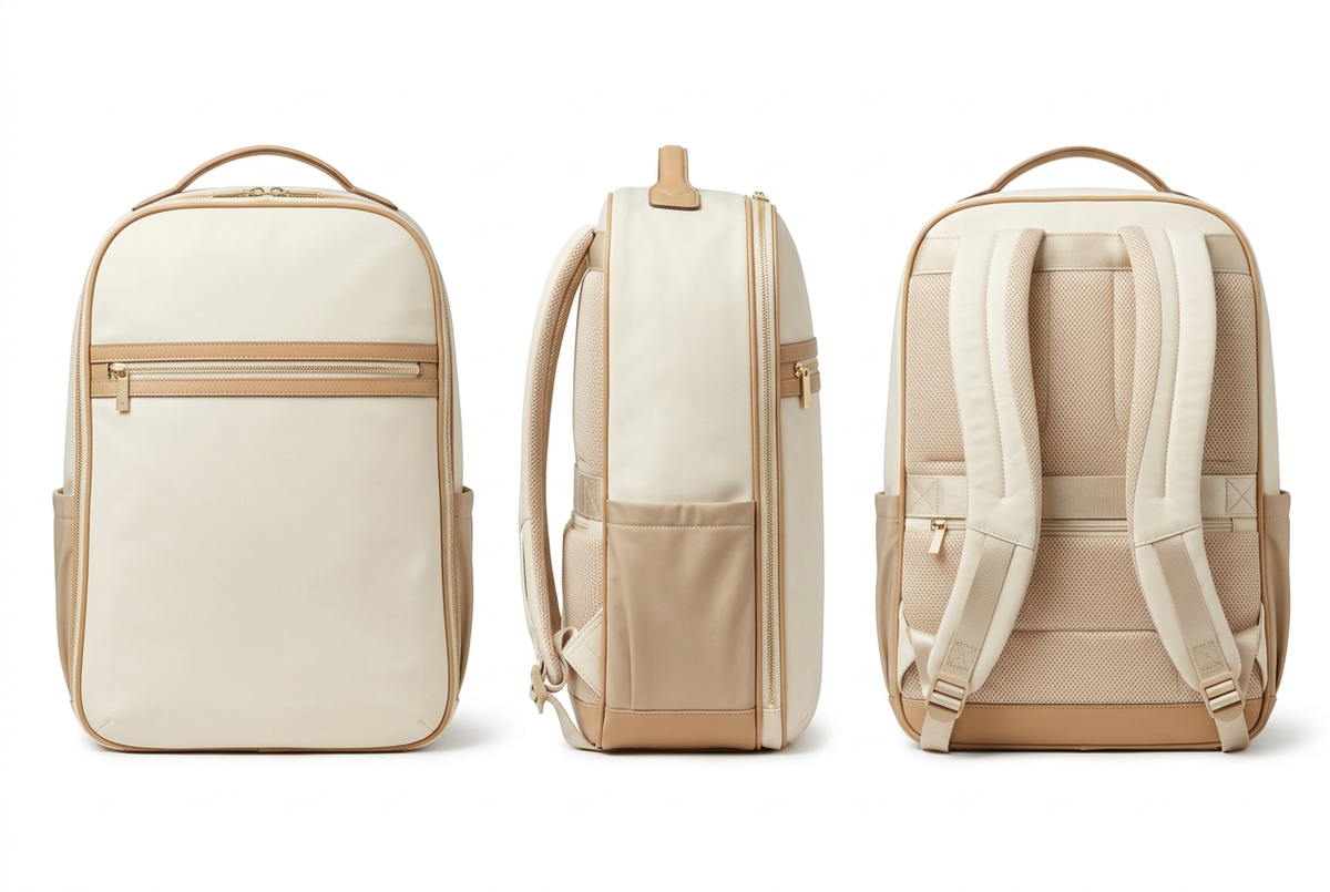 🪶 Premium Travel Backpack | Cream Ivory & Champagne Beige with Organized Packing, Padded Laptop Storage & Refined Weekend Style 🌍