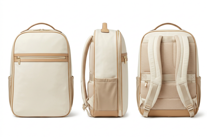 🪶 Premium Travel Backpack | Cream Ivory & Champagne Beige with Organized Packing, Padded Laptop Storage & Refined Weekend Style 🌍
