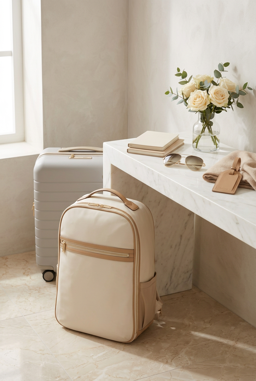 🪶 Premium Travel Backpack | Cream Ivory & Champagne Beige with Organized Packing, Padded Laptop Storage & Refined Weekend Style 🌍