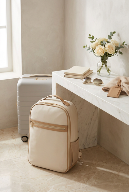 🪶 Premium Travel Backpack | Cream Ivory & Champagne Beige with Organized Packing, Padded Laptop Storage & Refined Weekend Style 🌍