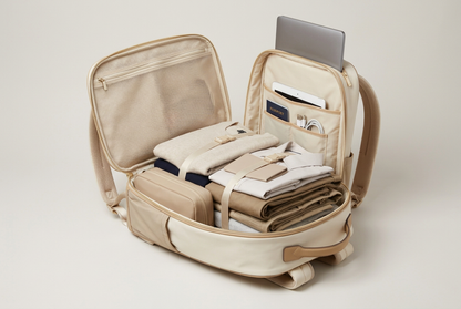 🪶 Premium Travel Backpack | Cream Ivory & Champagne Beige with Organized Packing, Padded Laptop Storage & Refined Weekend Style 🌍