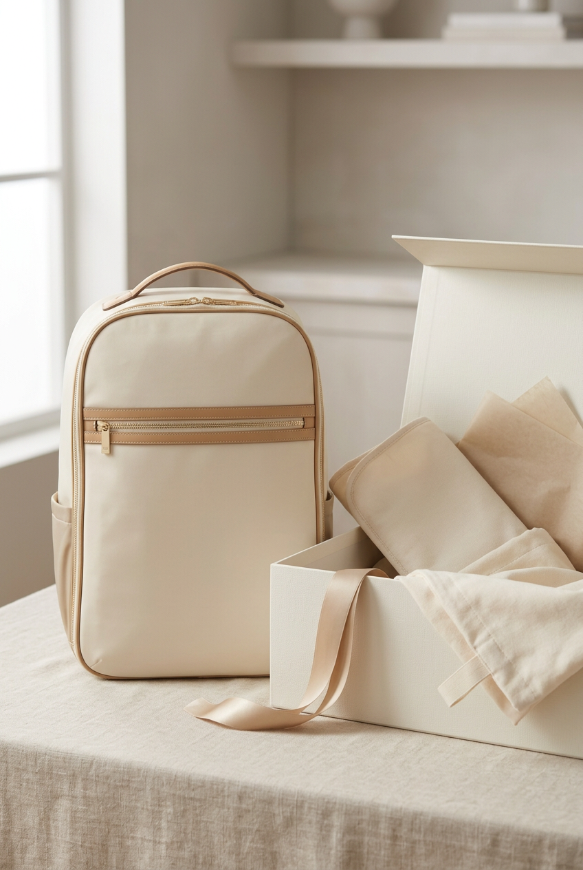 🪶 Premium Travel Backpack | Cream Ivory & Champagne Beige with Organized Packing, Padded Laptop Storage & Refined Weekend Style 🌍