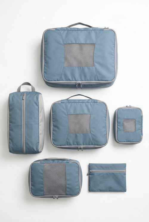 ✈️ Compression Packing Cubes Set | Mist Blue & Pearl Gray Travel Organizers with Mesh Windows, Dual-Zip Compression & Modern Carry-On Style 🗂️