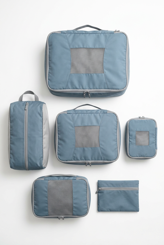 ✈️ Compression Packing Cubes Set | Mist Blue & Pearl Gray Travel Organizers with Mesh Windows, Dual-Zip Compression & Modern Carry-On Style 🗂️