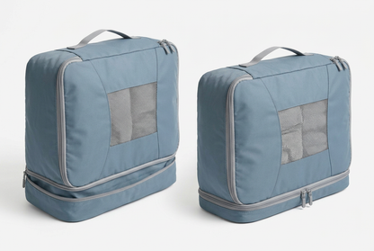 ✈️ Compression Packing Cubes Set | Mist Blue & Pearl Gray Travel Organizers with Mesh Windows, Dual-Zip Compression & Modern Carry-On Style 🗂️